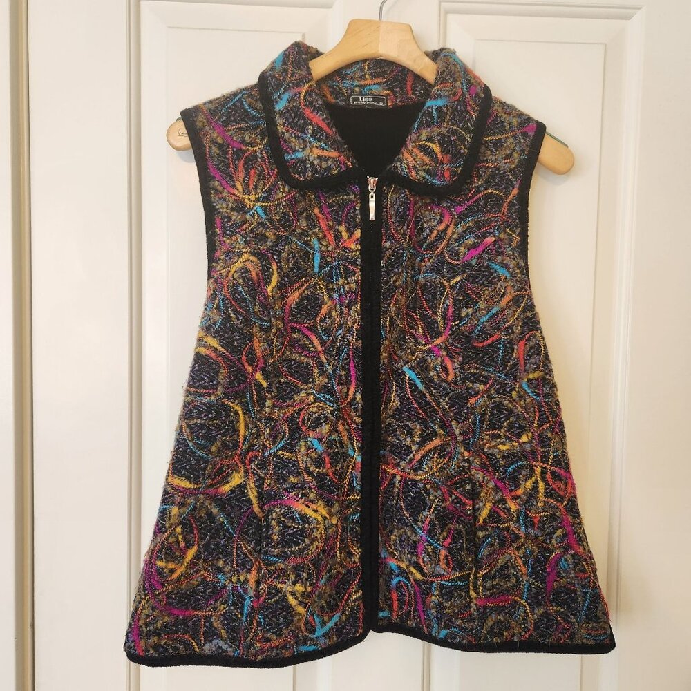 Colorful Sleeveless Zip-Up Knit Vest Fiber Art Teacher Comfy Cozy Soft Cute XL - Picture 2 of 13